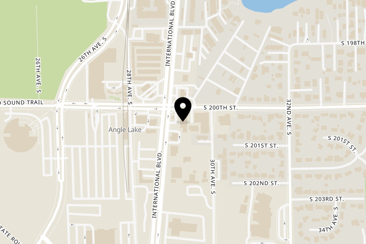 Map showing the location of Pizza Time on 20010 International Blvd in SeaTac